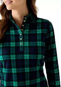 Women's Long Sleeve Henley Mock Neck Tunic Print