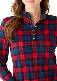 Women's Long Sleeve Henley Mock Neck Tunic Print