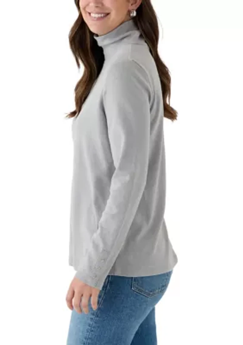 Women's Long Sleeve Turtleneck Sweater with Trim Detail