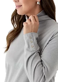 Women's Long Sleeve Turtleneck Sweater with Trim Detail
