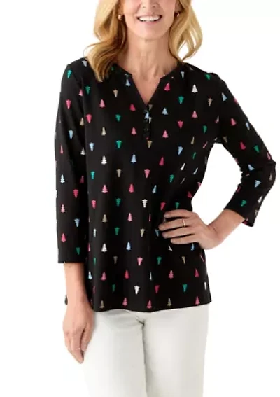 Women's Three Quarter Henley Holiday Shirt