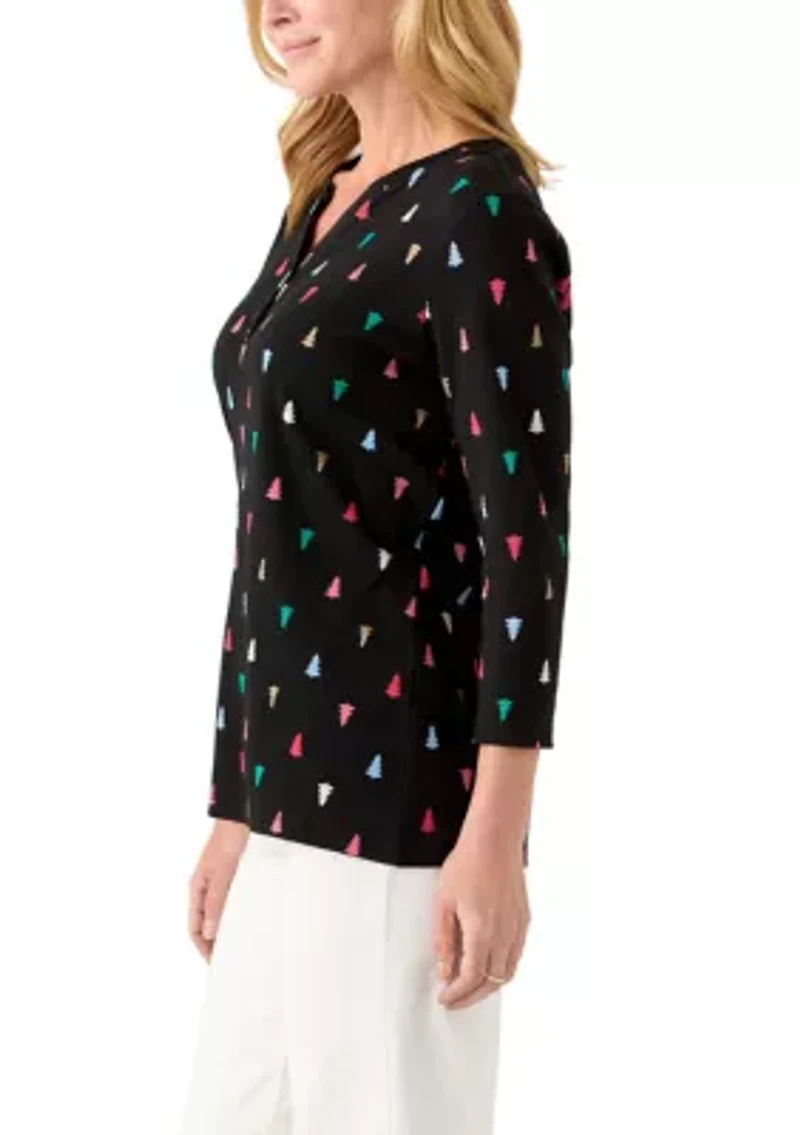 Women's Three Quarter Henley Holiday Shirt
