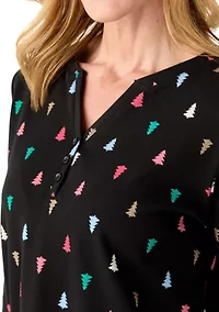 Women's Three Quarter Henley Holiday Shirt