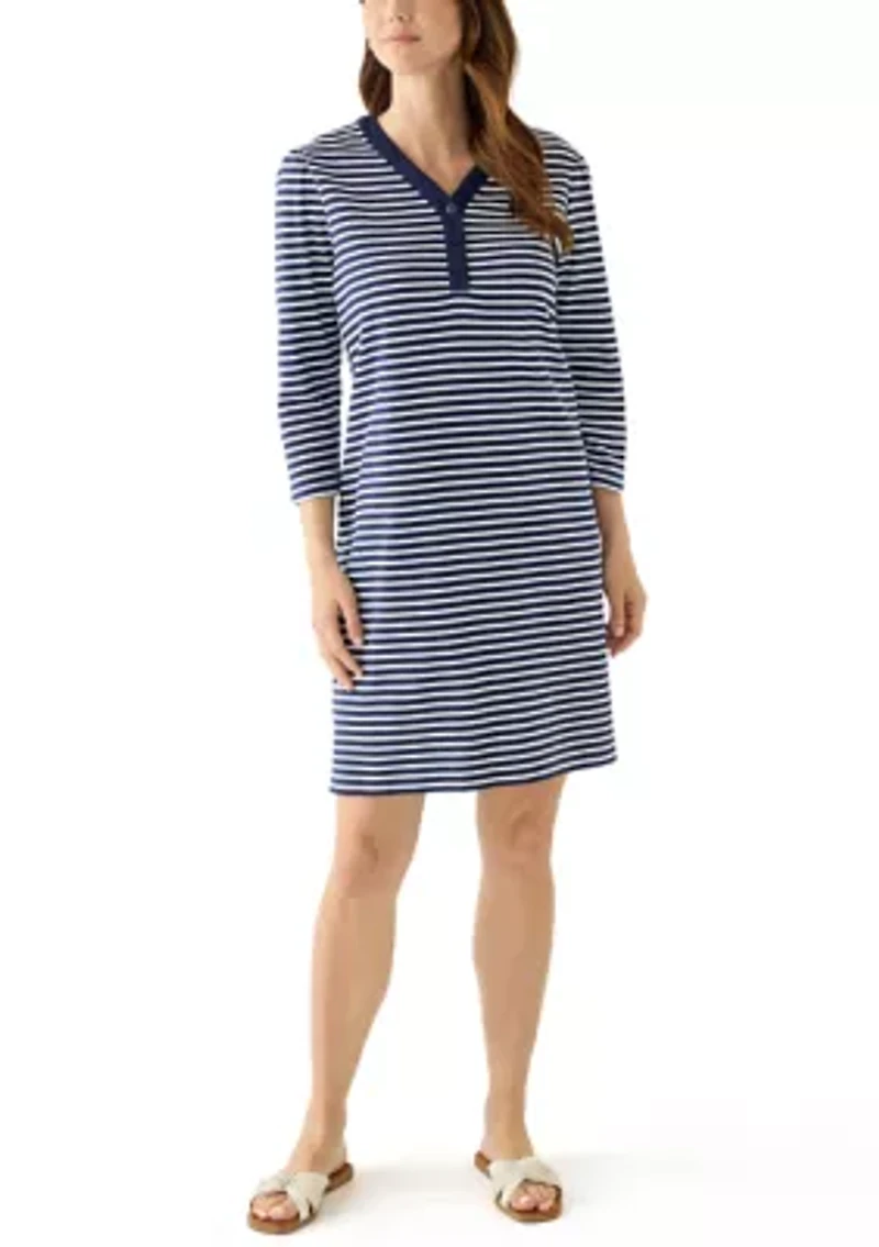 Women's 3/4 Sleeve Henley Striped Dress