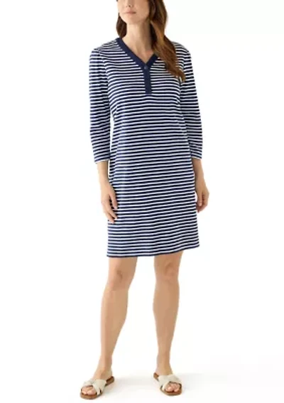 Women's 3/4 Sleeve Henley Striped Dress