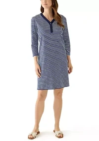 Women's 3/4 Sleeve Henley Striped Dress