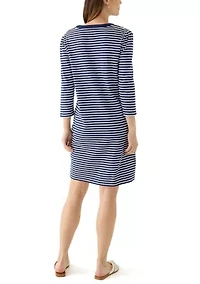 Women's 3/4 Sleeve Henley Striped Dress