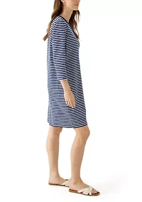 Women's 3/4 Sleeve Henley Striped Dress