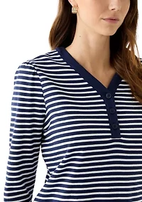 Women's 3/4 Sleeve Henley Striped Dress