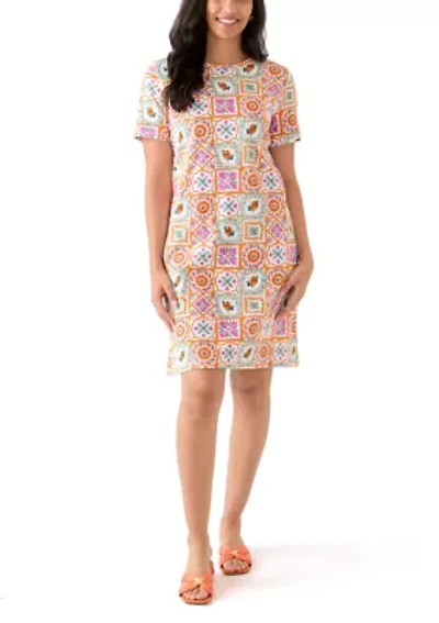 Women's Short Sleeve Crew Neck Mega Allover Print Dress