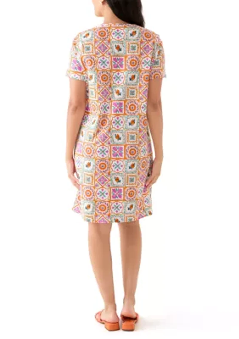 Women's Short Sleeve Crew Neck Mega Allover Print Dress