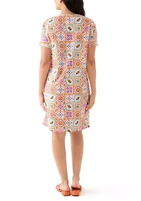 Women's Short Sleeve Crew Neck Mega Allover Print Dress
