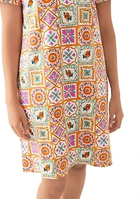 Women's Short Sleeve Crew Neck Mega Allover Print Dress