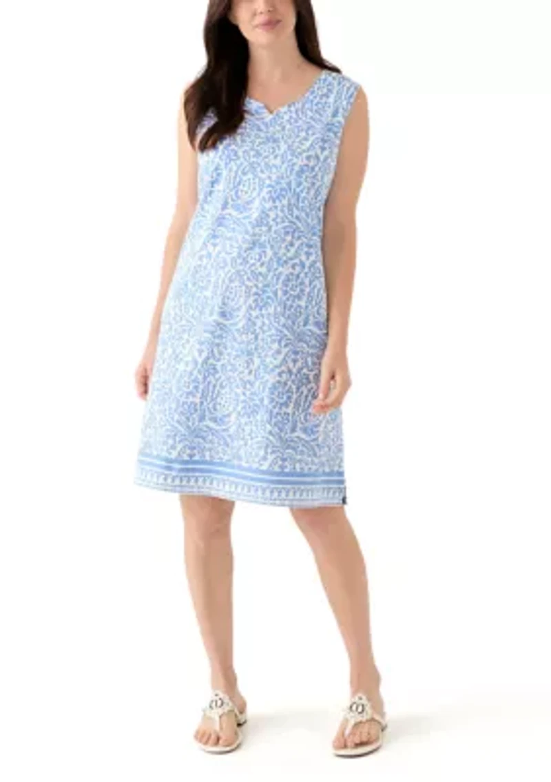 Women's Sleeveless Split Neck Printed Dress