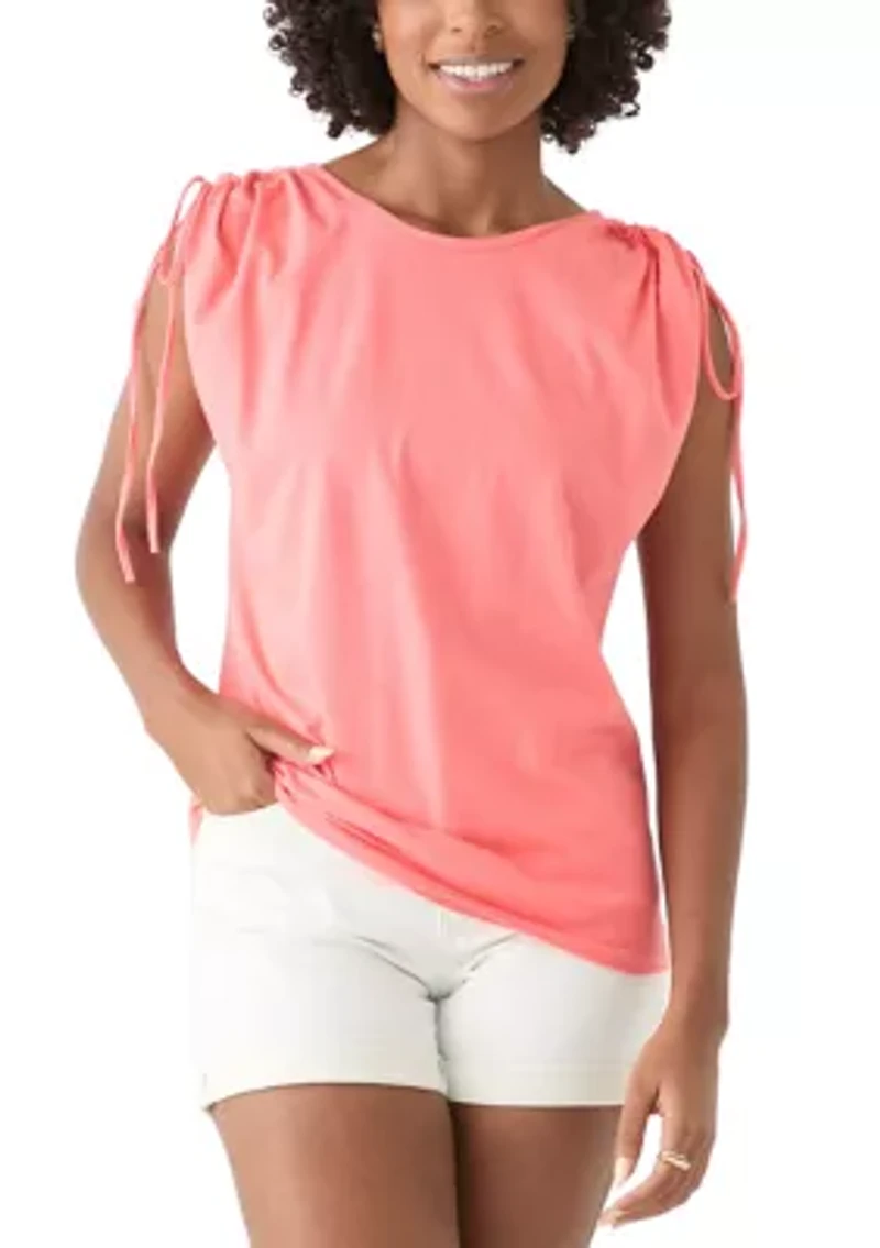 Women's Ruched Tie Sleeve Top
