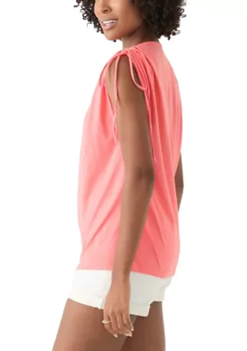 Women's Ruched Tie Sleeve Top