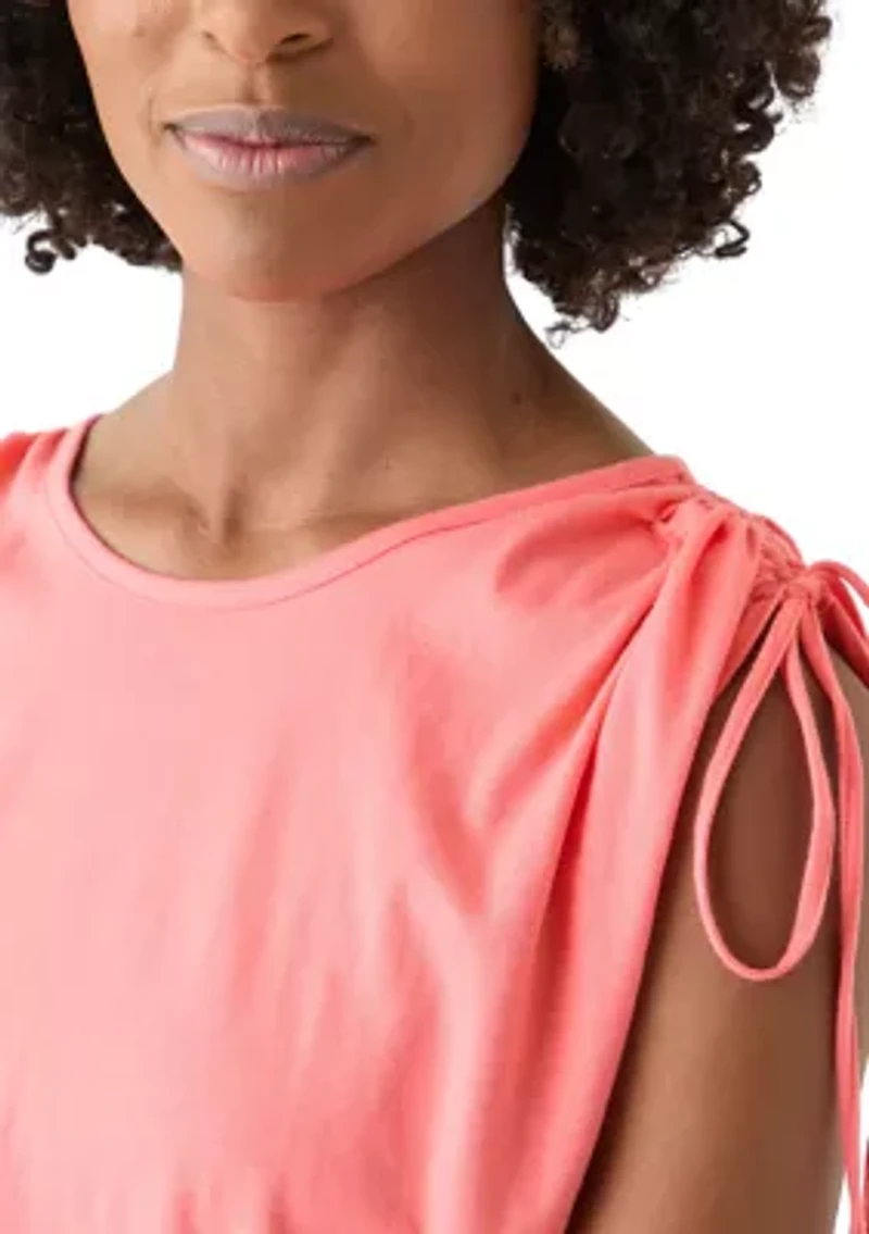 Women's Ruched Tie Sleeve Top