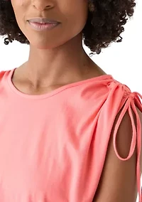 Women's Ruched Tie Sleeve Top