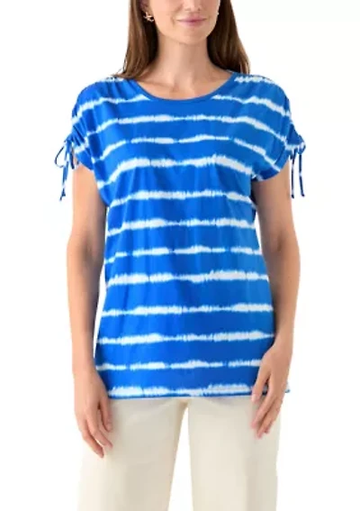 Women's Ruched Sleeve Printed T-Shirt