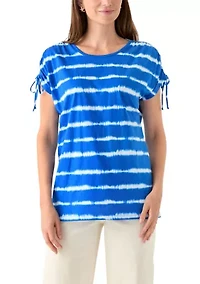 Women's Ruched Sleeve Printed T-Shirt