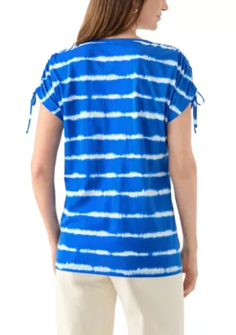 Women's Ruched Sleeve Printed T-Shirt