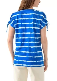 Women's Ruched Sleeve Printed T-Shirt