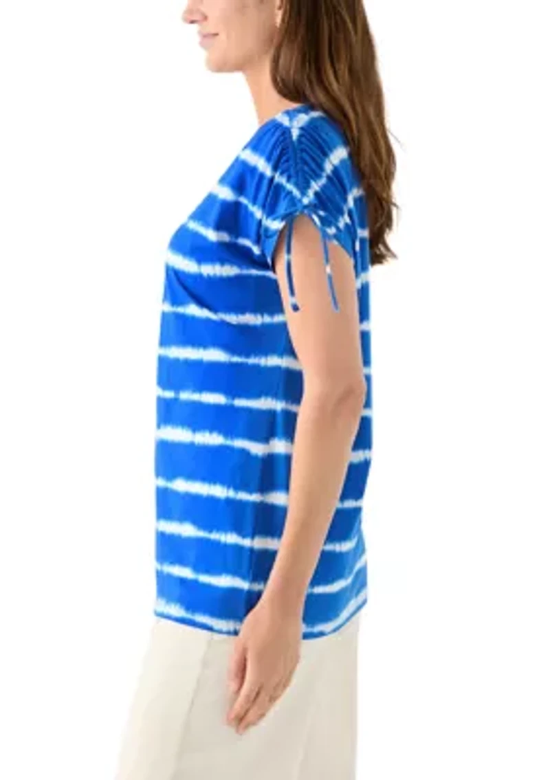 Women's Ruched Sleeve Printed T-Shirt