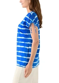 Women's Ruched Sleeve Printed T-Shirt
