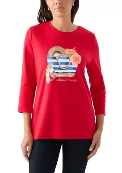 Women's 3/4 Sleeve Crew Neck Graphic T-Shirt