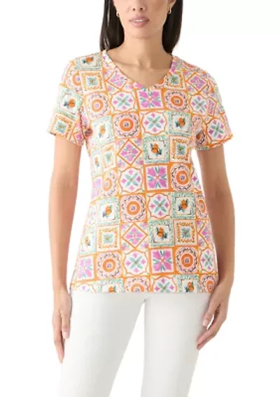 Women's Printed V-Neck Top