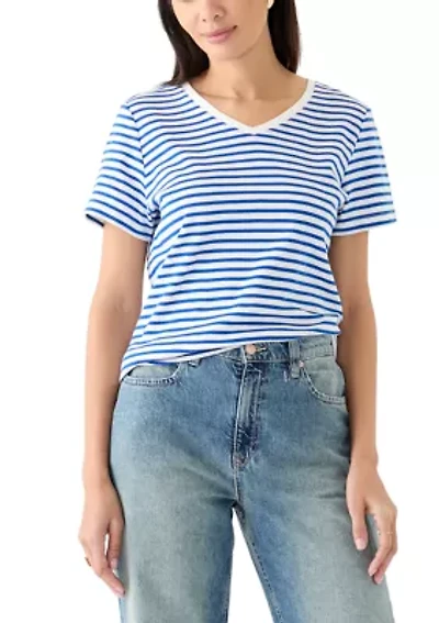Women's Short Sleeve V-Neck Striped T-Shirt