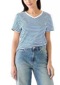 Women's Short Sleeve V-Neck Striped T-Shirt