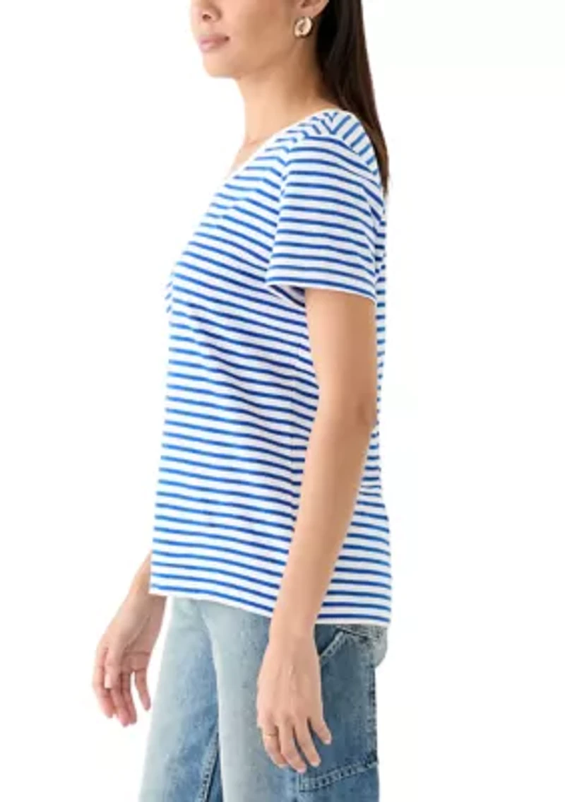 Women's Short Sleeve V-Neck Striped T-Shirt