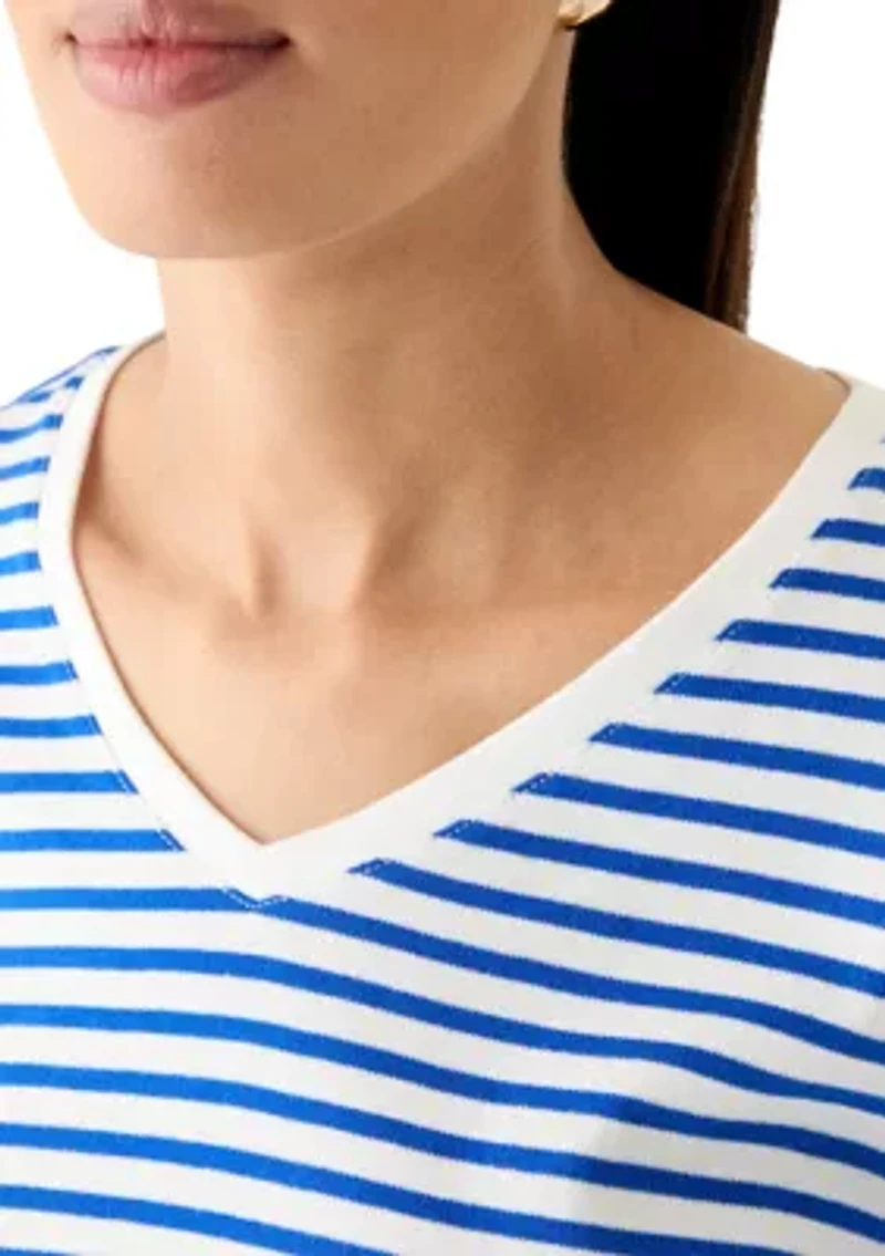 Women's Short Sleeve V-Neck Striped T-Shirt