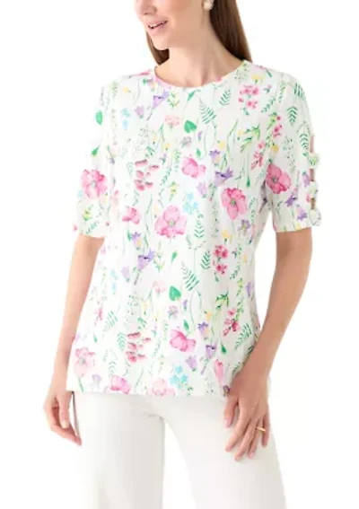 Women's Elbow Ladder Sleeve Crew Neck Printed T-Shirt