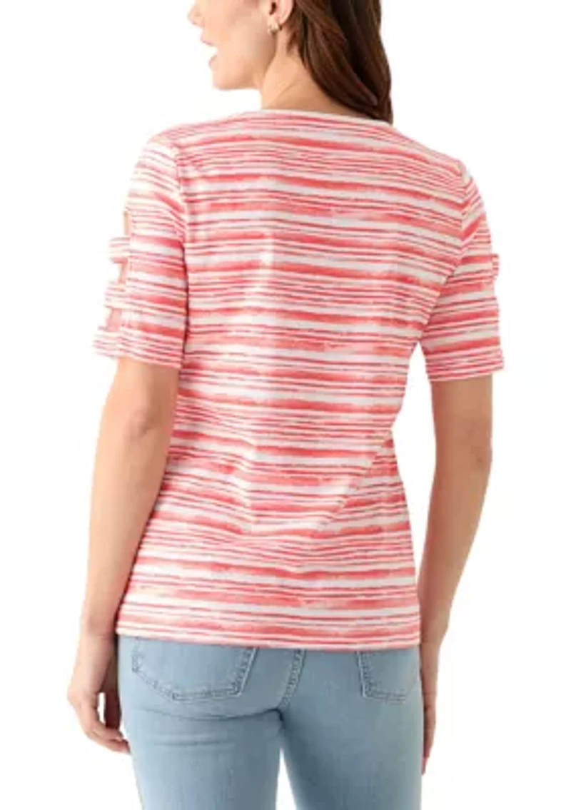 Women's Elbow Ladder Sleeve Printed T-Shirt