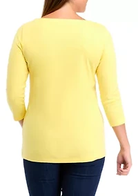 Women's 3/4 Sleeve Split Neck Heather T-Shirt