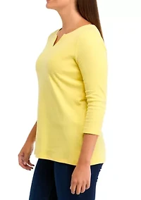 Women's 3/4 Sleeve Split Neck Heather T-Shirt