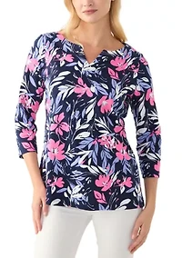 Women's Printed Split Neck Top