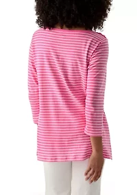 Women's 3/4 Sleeve Boat Neck Yarn Dyed T-Shirt