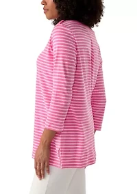 Women's 3/4 Sleeve Boat Neck Yarn Dyed T-Shirt