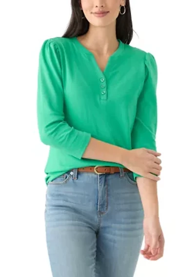 Women's 3/4 Puff Sleeve Henley Top