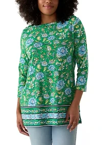 Women's 3/4 Sleeve Boat Neck Printed Top