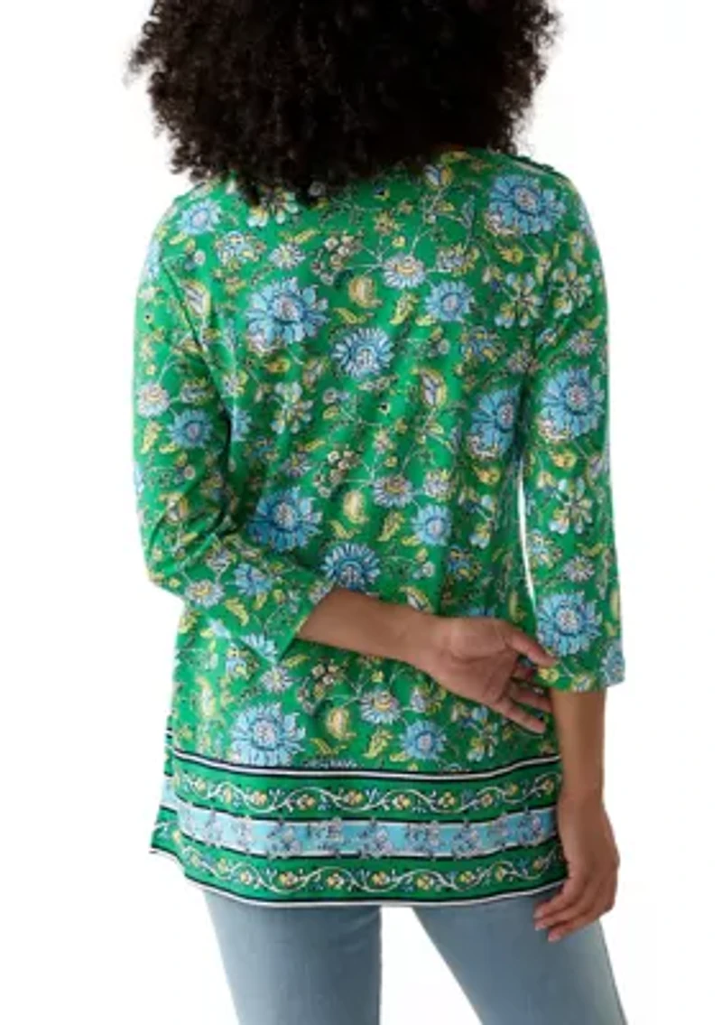 Women's 3/4 Sleeve Boat Neck Printed Top
