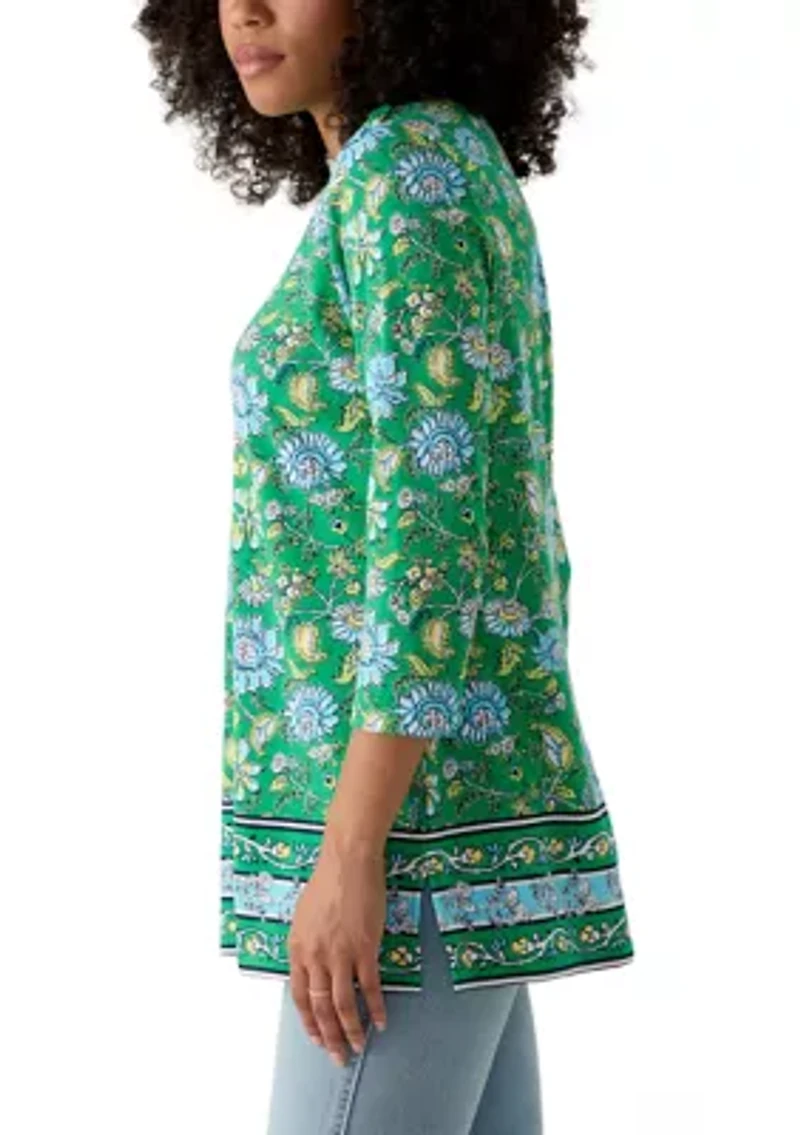 Women's 3/4 Sleeve Boat Neck Printed Top