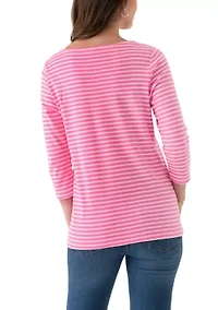 Women's 3/4 Sleeve Square Neck Yarn Dyed Top