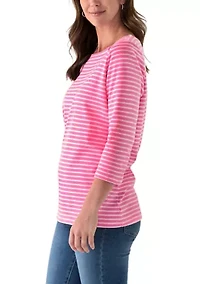 Women's 3/4 Sleeve Square Neck Yarn Dyed Top