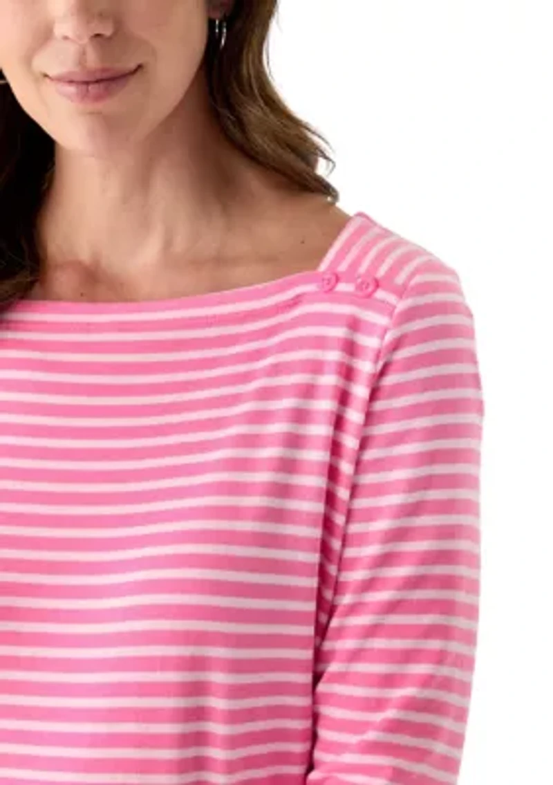 Women's 3/4 Sleeve Square Neck Yarn Dyed Top