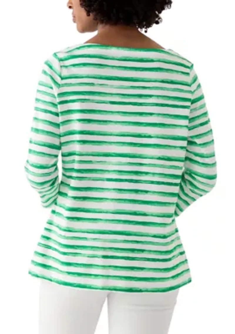 Petite Printed Split Neck Top