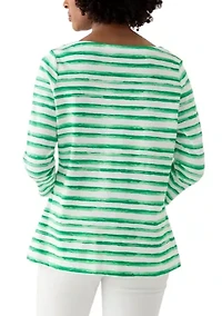 Petite Printed Split Neck Top
